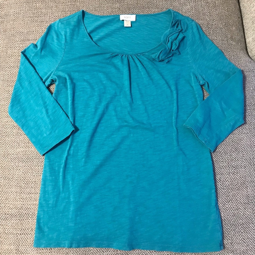 LOFT blue 3/4 sleeve top medium VGUC